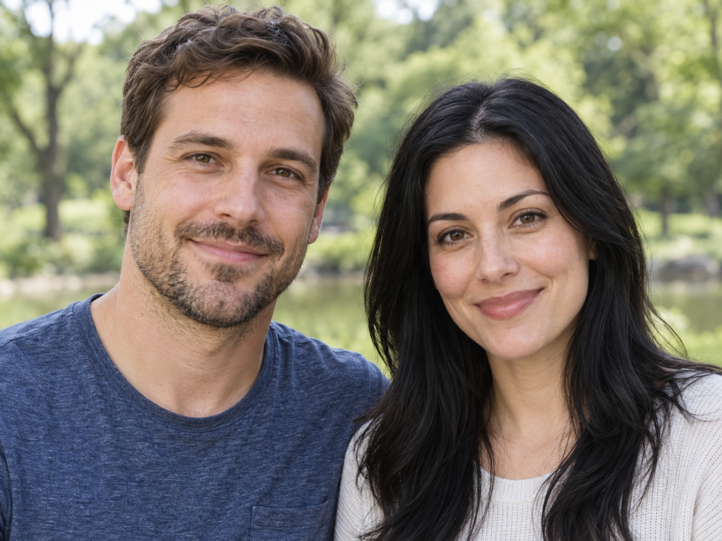The fictional adult couple photo used for both verified video generations